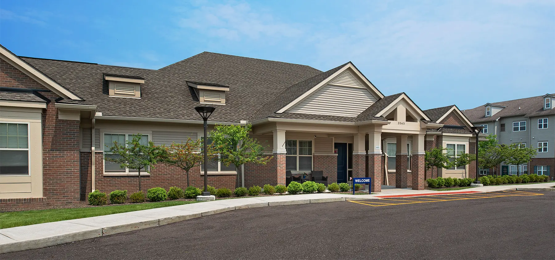 Entrance to American House Freedom Place Rochester, a memory care community in Rochester, Michigan